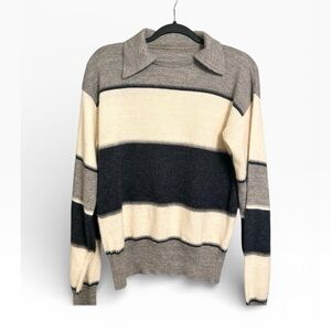 Vintage ILGWU Colorblock Knit Sweater Medium Women’s Fuzzy Sweater Pullover